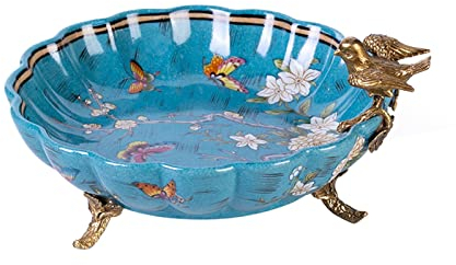 AVLUZ Frutero de cerámica, plato de fruta de lujo Vintage con Pedestal, exquisito pintado a mano, adornos de decoración de Navidad for mesa de café