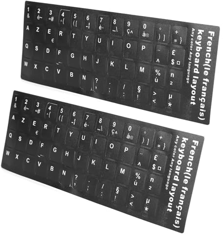 Autocollants de Clavier Français, Autocollants de Remplacement de Lettres de Clavier Français Fond Noir avec Lettres Blanches pour Ordinateur de Bureau PC Ordinateur Portable (2PCS)