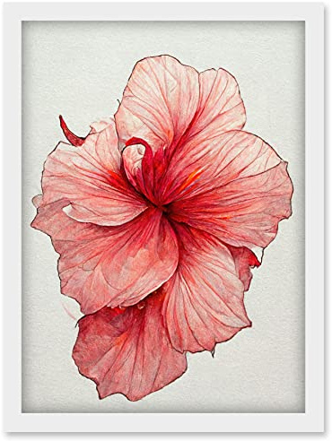 Doppelganger33 LTD Pink Hibiscus Flower Illustration Floral Pink Artwork Framed Wall Art Print A4