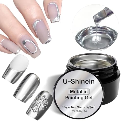 U-Shinein 8ml Sliver Metal Painting Nail Polish for DIY Nail Manicure