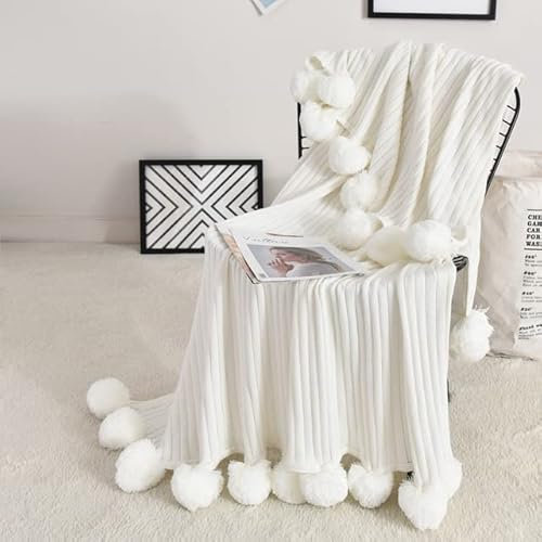JIALIU Decke, schicke Strickdecke mit Bällen, Chenille, verdickende Tagesdecke für Bett, Sofa, Dekoration, Bommel, Zuhause, Decken