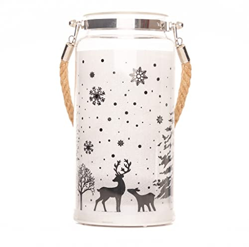 23cm Christmas Decorated Jar Table Lamp Etched Glass Tube Winter Woodland Scene Lantern LED Fairy Lights Battery Operated