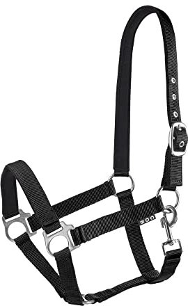 Start Economic Pferdehalfter – Verstellbares Nylon Halfter mit Nubuk-Polsterung & Karabinerhaken – Stallhalfter für Pferde (Full, Schwarz)