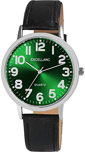 Excellanc Herren-Uhr Kunstleder Dornschließe Analog Quarz 2900233 (schwarz grün)