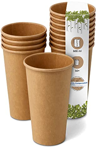 BIOZOYG 50 Stück Kaffeebecher Pappbecher 500ml / 20 oz Ø 90 mm braun - Einwegbecher plastikfrei - Becher aus nachhaltiger Forstwirtschaft - Kaffeebecher Einweg