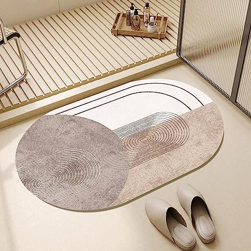 SRTJURFG Modern Designer Teppiche Oval Groß Teppiche Kinderteppiche Wohnzimmer Flauschige Groß Schutzmatten Minimalistische Linien Hellgrau Beige, 70 x 100 cm