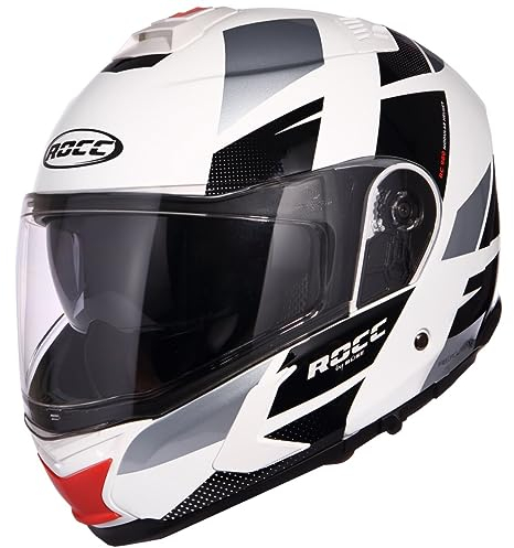 Rocc 982 Motorradhelm Schutzhelm Klapphelm mit Sonnenblende Weiß/Schwarz L