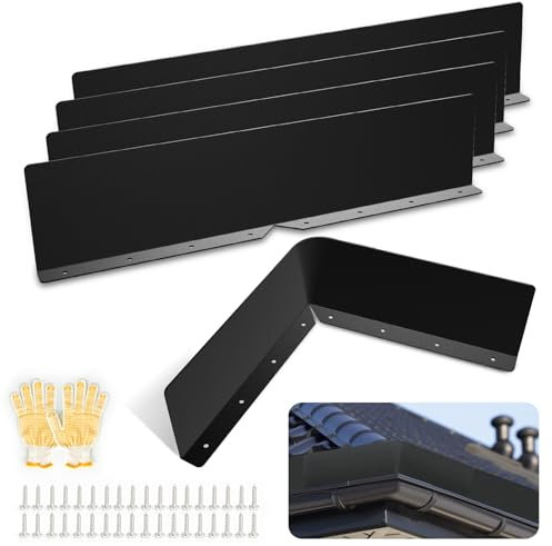 CAPHONT Thickened Upgraded 4 Pack Gutter Splash Guards Valley Downspout Diverter Roof Rain Diverter, Rain Gutter Guard Foldable Rain Drip Guard for Corner and Straight House(Black)