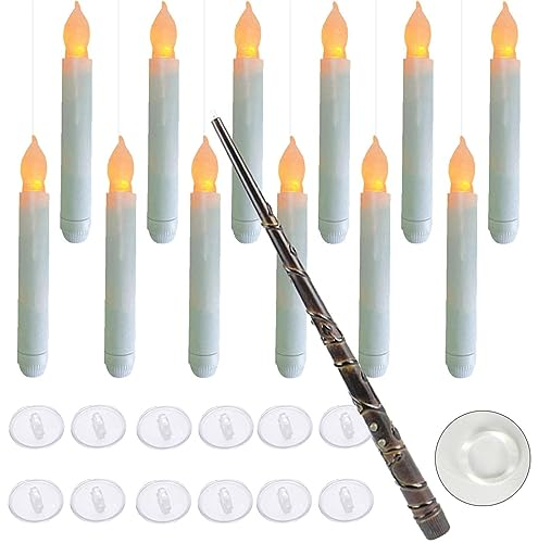 Bavokon Halloween Schwebende Kerzen - 12 Flammenlose LED Kerze Mit Zauberstab Fernbedienung | Schwimmkerzen Mit Zauberstab Fernbedienung | Flackernde Hängende Fliegende Kerzen Für Home Kirche Dekor