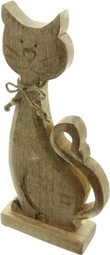 Dekoleidenschaft Dekofigur Katze aus Mango Holz, 30 cm hoch, sitzend, Tierfigur, Holzkatze, Holzdeko, Holzfigur, Kätzchen