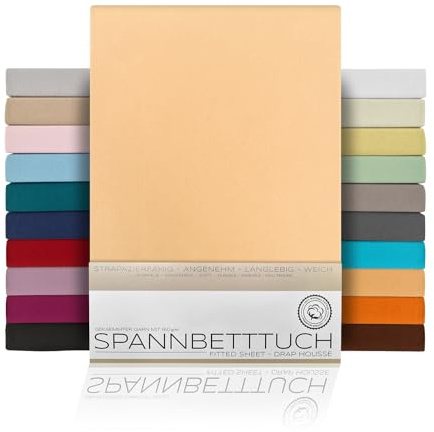 Beautex Spannbettlaken Jersey Baumwolle Standard 200x200x30 cm Apricot | atmungsaktiv, hautfreundlich, rundum elastisch, perfekte Passform, formstabil, 160 g/m², pflegeleicht, viele Farben