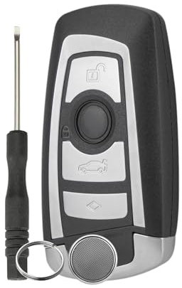 4 Knöpfe Auto Schlüssel Smartkey Gehäuse passend für BMW F10 F11 F20 F25 F30 F31 F80 E84 Schlüssel gehäuse mit Schraubendreher und Schlüsselring CR2450 Batterie(silbrig Umrandung)