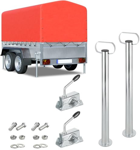 AUTOLIGHT 24 2 x Anhänger Stützen mit Klemmschellen und Schrauben Set Anhängerstützen mit Halterung aus verzinktem Stahl Länge 600mm ⌀48mm