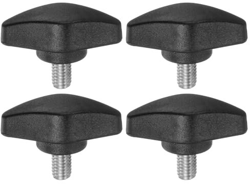 sourcing map 4pcs Tee Wing Knobs Thumb Screws M6 x 10mm Standard Male Thread Plastic T Knobs Handles Hand Clamping Thumbscrew, Black