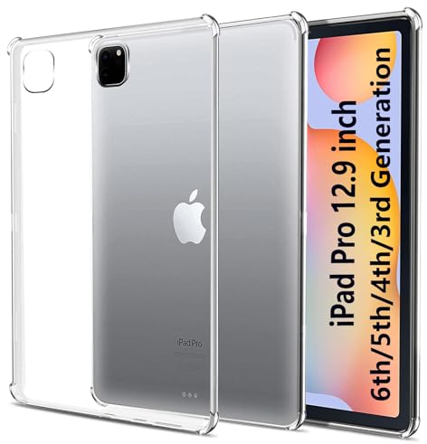 easyBee Funda compatible con iPad Pro de 12.9 pulgadas (6ª/5ª/4ª/3ª generación), carcasa trasera de silicona ultrafina a prueba de golpes, funda protectora de TPU transparente HD, transparente