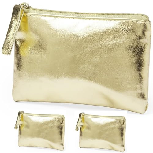 noTrash2003 Lot de 3 sacs à main brillants en simili cuir pour fille - Argenté/doré/rose - Cadeau d'anniversaire pour enfant, 3 x dorés, 120 mm x 85 mm x 10 mm, Classique