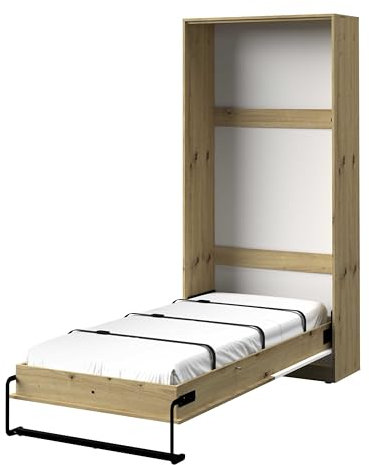 MINIO go for it - Schrankbett 90x200 cm Nantes, Einzelbett ohne Matratze, Empfohlene Matratzenstärke bis 15 cm, Bettgestell, Artisan Eiche/Weiss Matt