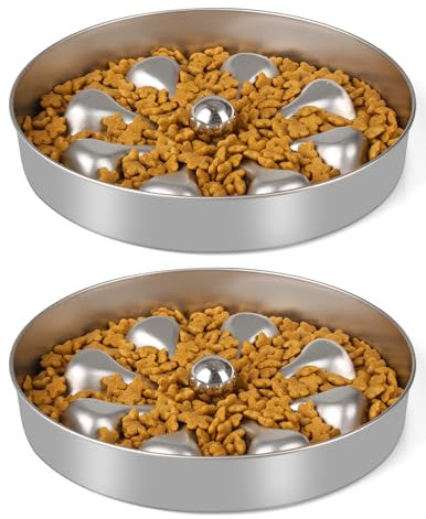 Oiwliur 2-Pack Slow Feeder Dog Bowls – Stainless Steel Metal Bowls with Double-Sided Design, 5 Cups Large Capacity for Dry, Wet, Raw Food, Slow Feeding for All Dog Sizes, Easy to Clean, Non-Slip