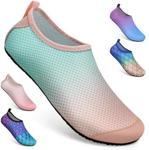 WateLves Chaussures Aquatiques SéChage Rapide AntidéRapant Homme Femme Unisexe Piscine de Plage Surf Snorkeling Pieds Chaussure Piscine Chaussures d'eau(Vert Rose 38/39)