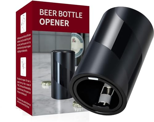 Automatischer Flaschenöffner/Kapselheber mit Magnet, Zum Öffnen von Kronkorken-Flaschen, Push&Pull,Bier öffner Perfekte Geschenkidee für Papa, Mann, Freund & Opa (Schwarz)
