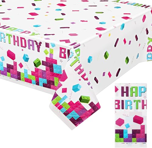 Panelee Suministros de Fiesta de Bloque de Construcción 180 x 108 cm Mantel de Plástico de Cumpleaños Cubierta Mesa de Bloque Rectangular Mantel de Ladrillo de Juguete Multicolor de Niños (Clásico)