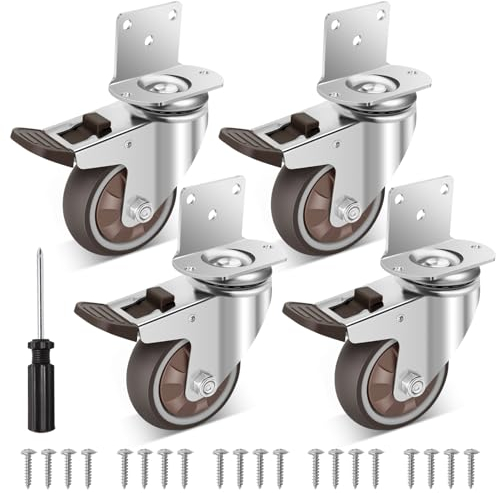 W B D WEIBIDA 75mm Forma de L Ruedas para Muebles con 4 Freno, Ruedas Pesados Goma Carga de 450KG, Ruedas de Goma Silenciosas y que no dejan marcas, Ideales para Muebles, Mesas, Armarios, Set de 4