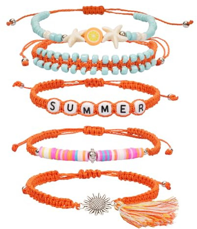 Yowivon Handgemachte geflochtene String Armbänder, 5 Boho Adjustable Waterproof Surfer Beaded Bracelets, Sommer Strand Armbänder Freundschaftsarmbänder für Teenager Mädchen, Mehrfarbig