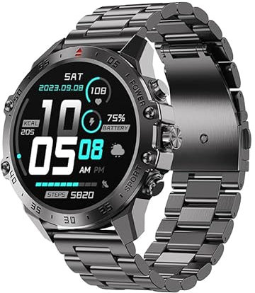SANZEN Smartwatch Herren mit Bluetooth Telefonie und Fitnessfunktionen 1,43'' AMOLED Touchdisplay Gesundheitsfunktionen Fitnessuhr für Android iOS (Dunkelgrau)