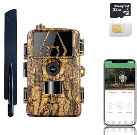 ZYJDGNNY Cámara Fototrampeo 4G App 8K 60MP | Cámara Caza con SIM Envío de Fotos con Aplicación | Cámara Caza Nocturna 940nm IR LED | Tarjeta TF de 32 GB | Tarjeta SIM