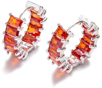 Mesovor Pendientes de Aro de Plata con Circonita Cúbica para Mujeres y Niñas, Pendientes de aro Chapados en Plata, Joyería para Fiesta de Graduación (Naranja Rojo)