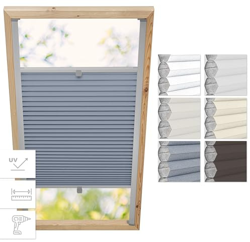 Estika Store plissé en nid d'abeille avec perçage pour fenêtres Velux - SK06 - Tissu: Gris-Blanc, Profil: Argent - Store plissé intérieur occultant, pour fenêtre de Toit, Protection Thermique