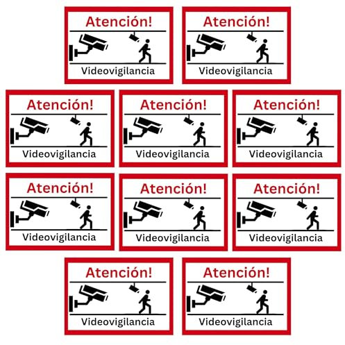 Olanmarp 10 unidades de pegatinas de videovigilancia aprox. 80x50mm - Protección Efectiva contra Robos con Colores de Señal - Resistente al Clima y UV, Fácil de Colocar