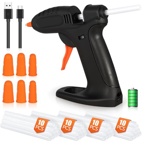 BBLTIFF Pistola Colla a Caldo Pistola Colla a Caldo Senza Fili con 40 Stick di Colla, Cavo di Ricarica USB, 6 Copri Dita in Silicone, Pistola a Caldo per Colla per Lavori Fai da Te, Riparazioni Rapide