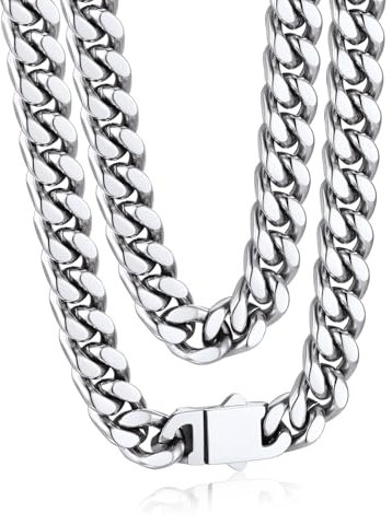 Bandmax Edelstahl Kette Panzerkette Herren 9MM breit Kette Jungen Kubanische Halskette 56CM Kettenlänge Hip Hop Kette Modeschmuck Accessoire