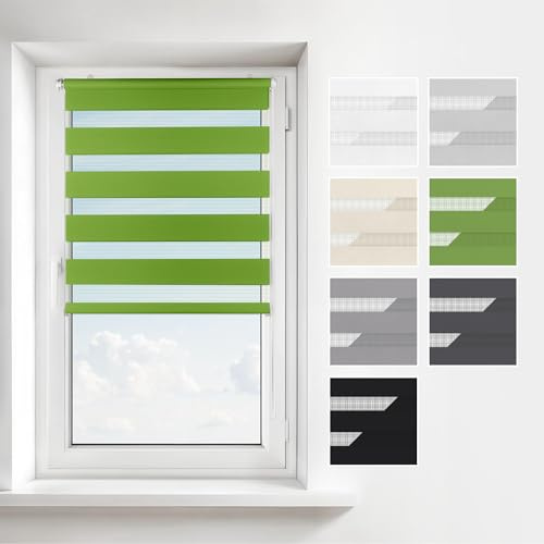 Estika Doppelrollo Klemmfix ohne Bohren – Breite: 90 cm – Höhe: 120 cm – Farbe: Grün – Jalousie für Innenfenster, Duo-Rollo, Fensterrollo innen