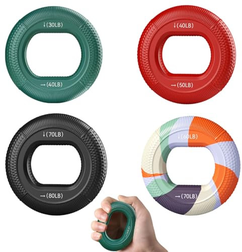 Yilceemy 4 Stück Grifftrainer-Ringe, Ring Handgriff Trainer, Handgriffstärker, Silikonringe für Muskeltraining, für Progressives Training, Ergotherapie, Krafttraining, Stress Relief