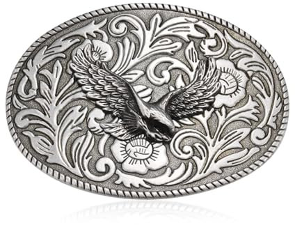 KOORASY Gürtelschnalle mit antiker Gravur, für Männer und Frauen, Western-Cowboy, fliegender Adler, Gürtelschnallen, Halloween, Weihnachten, Grau, Grau – Adler, Large