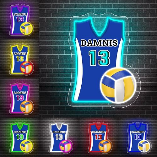 Personalisierte Volleyball-Trikot, Neonschilder, Wandlampe, individueller Name, Volleyball, LED-Lichter für Party, Bar, Männerhöhle, Sport, leuchtende Schilder für Fans, Freunde, Weihnachten,