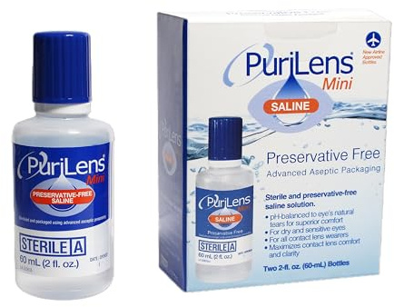 Purilens Mini Preservative-Free Contact Lens Saline 60ml (2 fl. oz.) 2 Pack