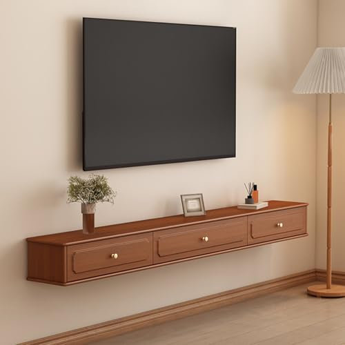 CAFIEDR Mobile TV sospeso Moderno, Centro di intrattenimento Montato a Parete, mensola TV sospesa, consolle multimediale, Tavolo TV con cassetti, per soggiorn(Marrone 160x24cm/63x9,4in)