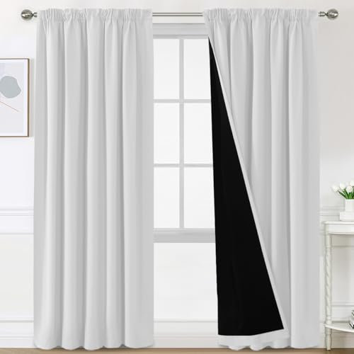 BellaHills 100% Thermovorhang Kälteschutz mit Kräuselband Gardinen Blickdicht 2er Set H240 x B132 cm Verdunklungsgardine Vorhänge Wohnzimmer Blackout Curtains, Vorhänge Kurz, Grau-weiß