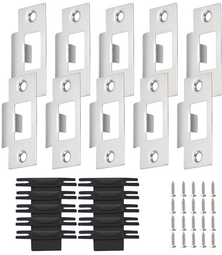 10 Sets Stainless Steel Door Strike Plate with Dust Box & Matching Screws, Heavy Duty Security Door Reinforcement Kit, Deadbolt Cover Plate for Wooden Doors/Sheds/Garages