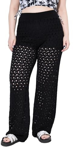 Studio Untold Damen große Größen Übergrößen Plus Size Hose, Straight Legs, Strick mit Lochmuster schwarz 54+ 840554100-54+