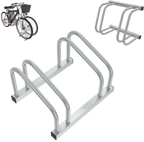 XMTECH Fahrradständer Boden für 2 Fahrräder mit 30-60 mm Reifenbreiten, Fahrradhalter Aufstellständer Radständer, Metall, Garage, Fahrrad-Aufstellständer, Silber