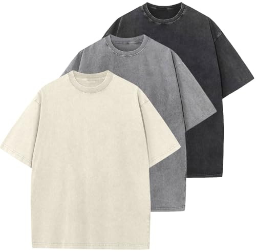 Botong 3 Packs Mens Oversized T Shirt Vintage Heavy Cotton T-Shirt Unisex Loose Fit Acid Wash Tee