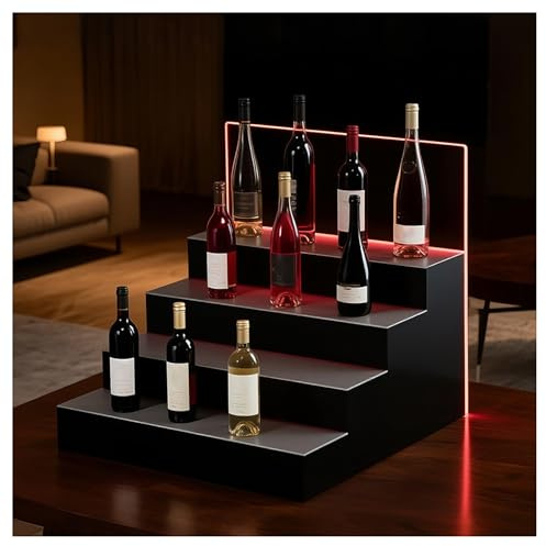 BSKJMMP 61 cm großes Acryl-LED-Regal für Likör, 4 Etagen, beleuchtete Flaschen, Whiskey-Regale mit Fernbedienung für kommerzielle Bar, Wein, hält 30 Flaschen, mehrfarbige Modi, Helligkeit