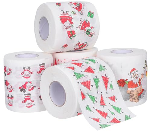 5 Rolls Merry Christmas Toilet Paper Individually Wrapped 3-Ply Soft | Funny Novelty Tissue Roll Napkin for Home, Toilet, Kitchen, Party Supply, Christmas Decoration, Gift Stocking Filler