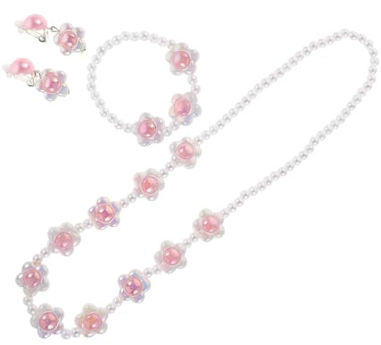 Yardwe Bijoux de Fleurs perlé Bijoux de Filles Joli Collier pour Femme Boucles d'oreilles pour Femmes Collier de Tour de Accessoires Petites Filles résine Rose