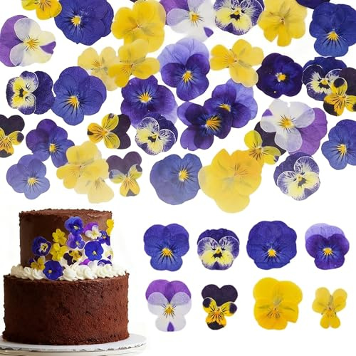 48 piezas de 8 variedades de flores comestibles secadas naturalmente y prensadas para decorar pasteles: una mezcla tricolor de pensamientos, ideal para cócteles y manualidades DIY.
