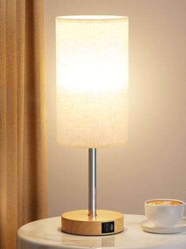 Aooshine Touch Table Lamp, 3-Way Dimmable, USB A + C Charging | 17.4inch Medium Height, Wood Grain Metal Base(Bulb Included)